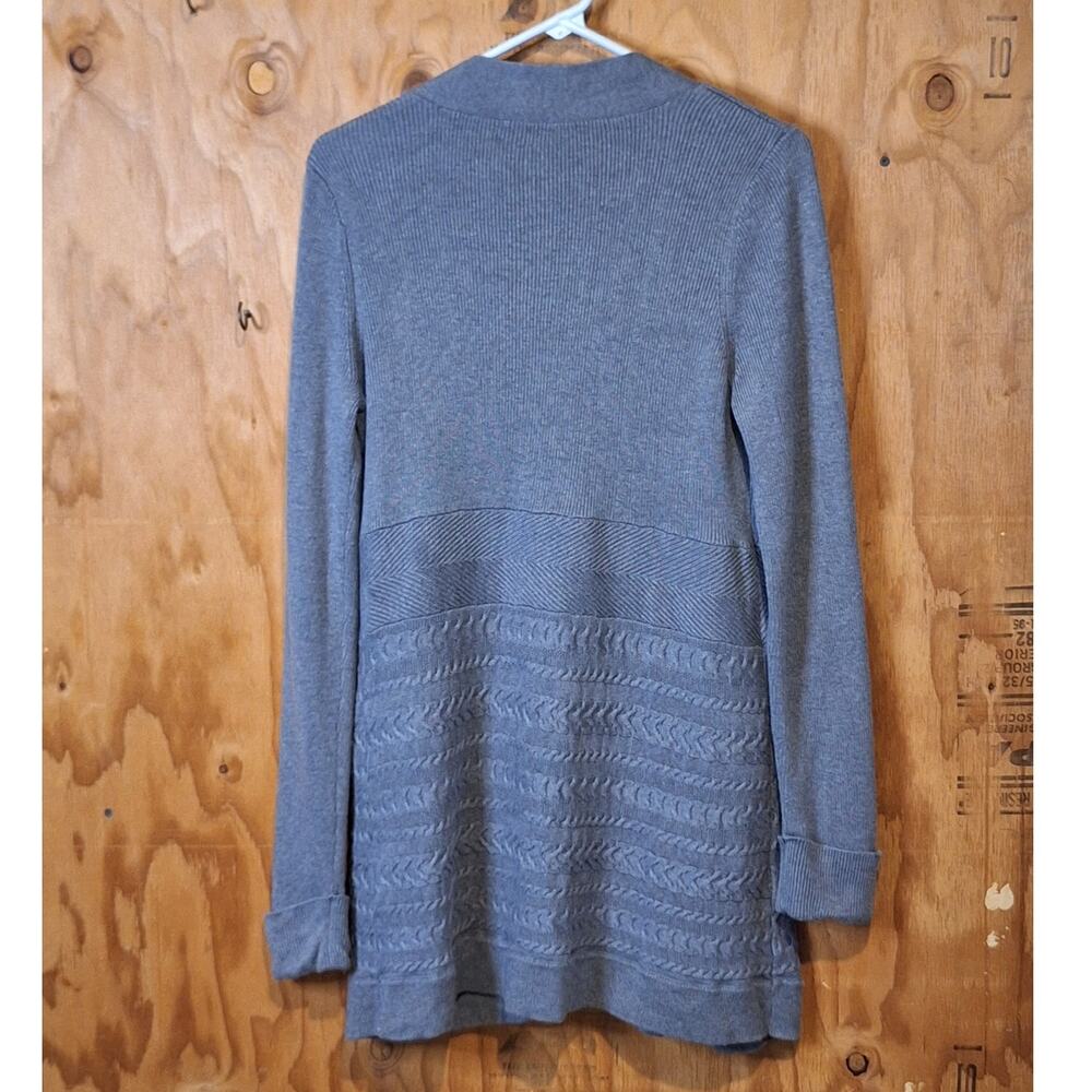 White House Black Market Cardigan Sweater Women's Medium Gray Open Minimalist - Picture 4 of 9